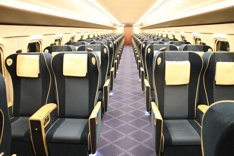 The color of seats in the business-class Green Car are said to reflect the famous Kanazawa garden of Kenrokuen.