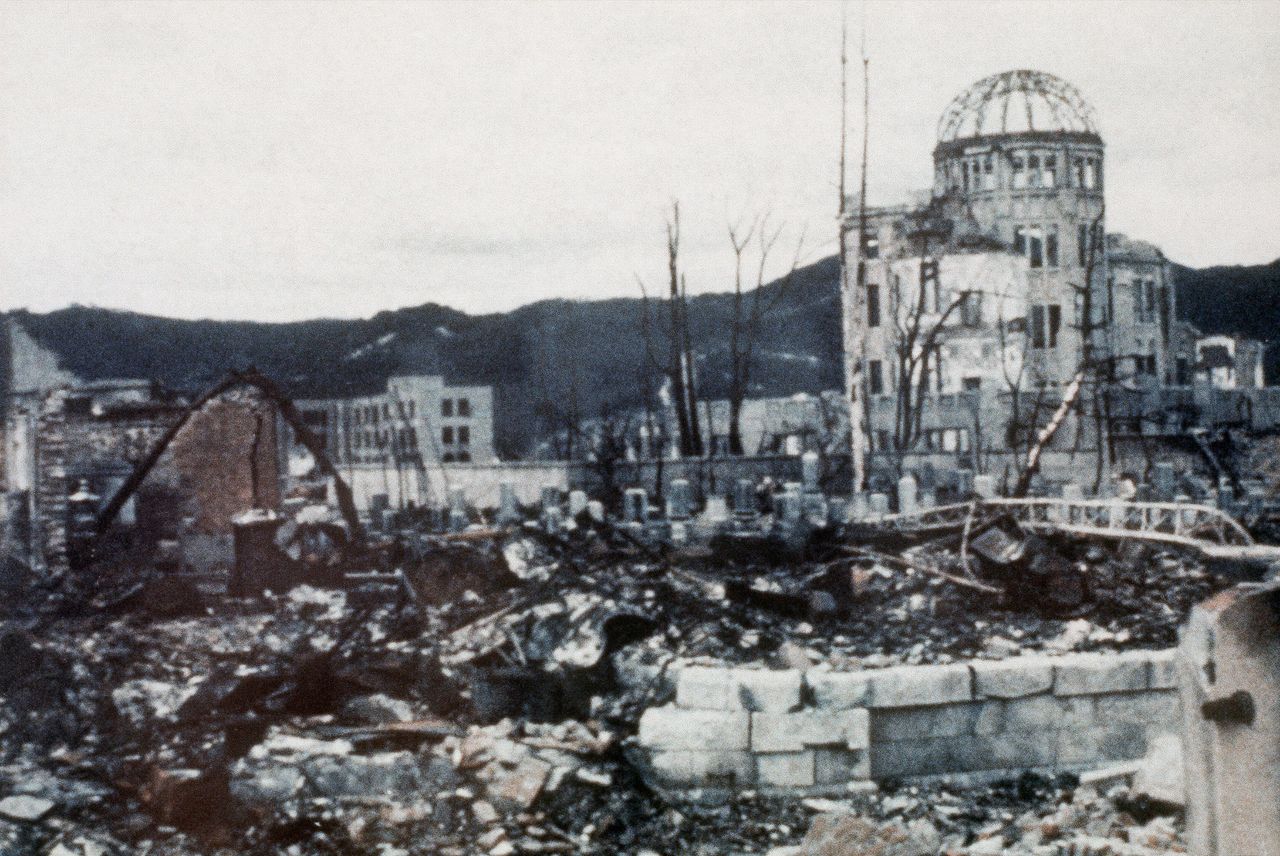 The Genbaku (A-Bomb) Dome in Hiroshima in 1945. (© Jiji)
