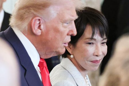 美國總統川普(左)與首相高市早苗進行日美領袖會談。攝於10月28日,東京元赤坂迎賓館(代表攝影)