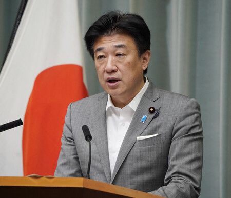 召開記者會的官房長官木原稔。11日上午攝於首相官邸