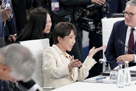 出席包含受邀國在內之G7峰會研討會議的首相高市早苗。16日攝於法國東部埃維昂(代表攝影.時事)