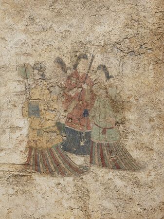 高松塚古墳國寶彩色壁畫「西壁女子群像」。(日本文化廳提供)