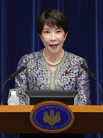 日本第2次高市改造內閣成立,首相高市早苗舉行記者會。17日下午攝於首相官邸