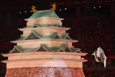 愛知名古屋亞運開幕式上的表演節目。19日攝於愛知Paloma瑞穗體育場