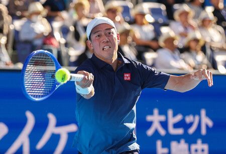 日本網球名將錦織圭1日在日本公開賽男子單打首輪出賽。攝於東京有明網球森林公園