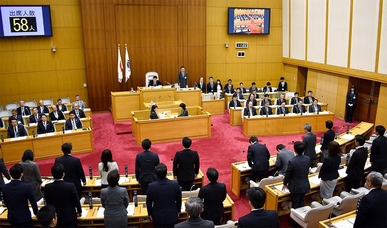 مجلس مدينة كاواساكي الذي أصدر قانون منع خطاب الكراهية (جيجي برس)
