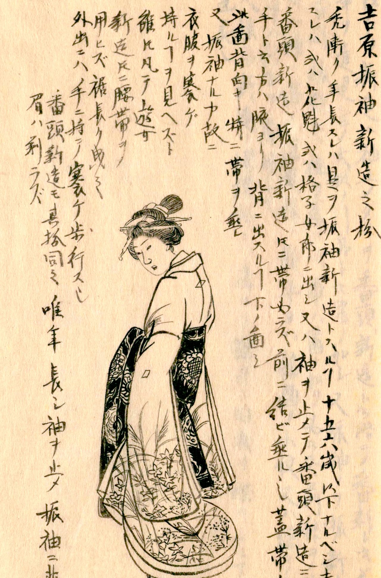 شينزو في يوشيوارا. الصورة من ’’اسكتشات موريسادا‘‘ (الصورة بإذن من مكتبة البرلمان القومية).
