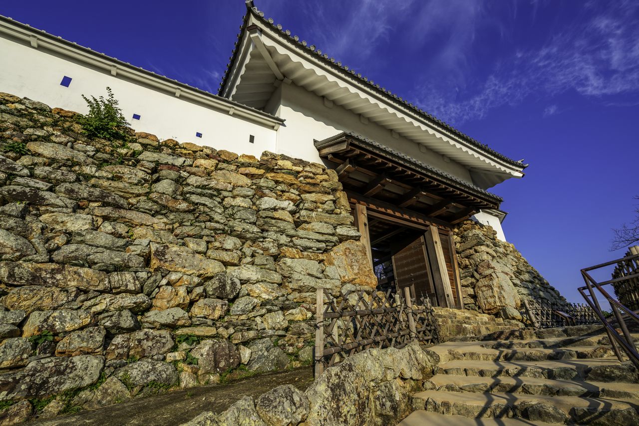 تشتهر قلعة هاماماتسو بجدران مصنوعة من الحجارة المتكدسة والخشنة الطبيعية. شُيدت من قبل هوريؤ يوشيهارو في عام 1590 بيكساتا)