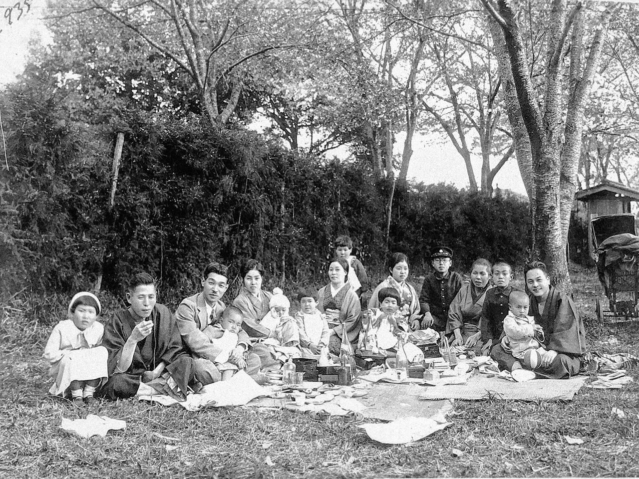 التقطت الصورة في أحد الأماكن الشهيرة لمشاهدة الساكورا في ربيع عام 1935، وتوضح الاستمتاع بالهانامي، أو مشاهدة الساكورا في حديقة تشوجوئين. يظهر الصبي هاماي توكوسو، مرتديًا طاقية من الصوف بينما تحتضنه والدته، وهي الشخص الرابع من اليسار. الصورة مقدمة من هاماي توكوسو.