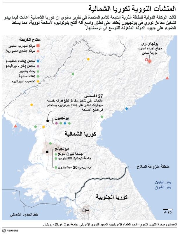 خريطة توضح مواقع المنشآت النووية لكوريا الشمالية.