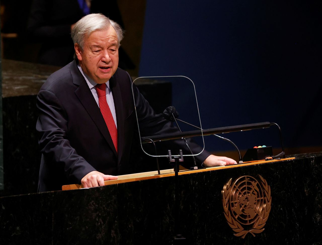 الأمين العام للأمم المتحدة أنطونيو جوتيريش يتحدث في نيويورك يوم الاربعاء. صورة من ممثل لوكالات الأنباء.