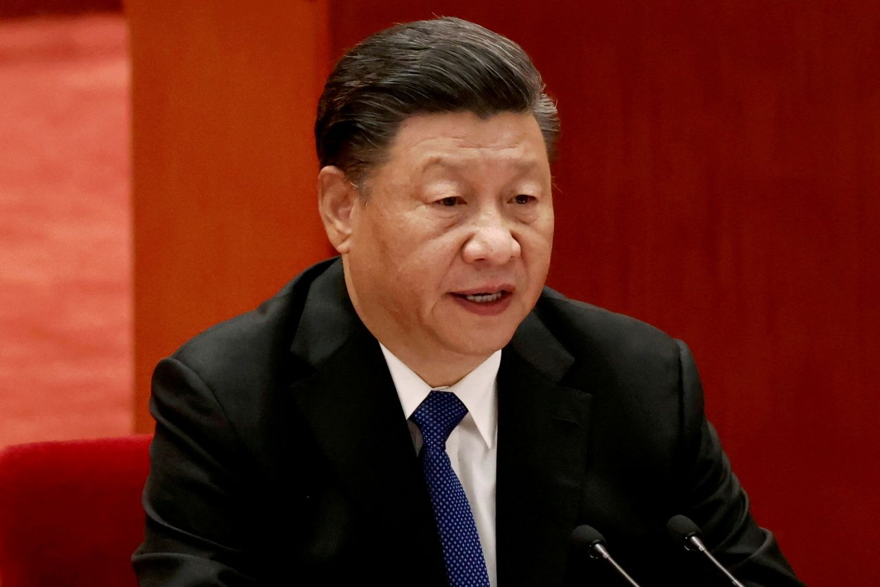 الرئيس الصيني شي جين بينغ يتحدث في اجتماع بقاعة الشعب الكبرى في العاصمة بكين يوم 9 أكتوبر تشرين الأول 2021. تصوير: كارلوس جارسيا راولينز - رويترز.