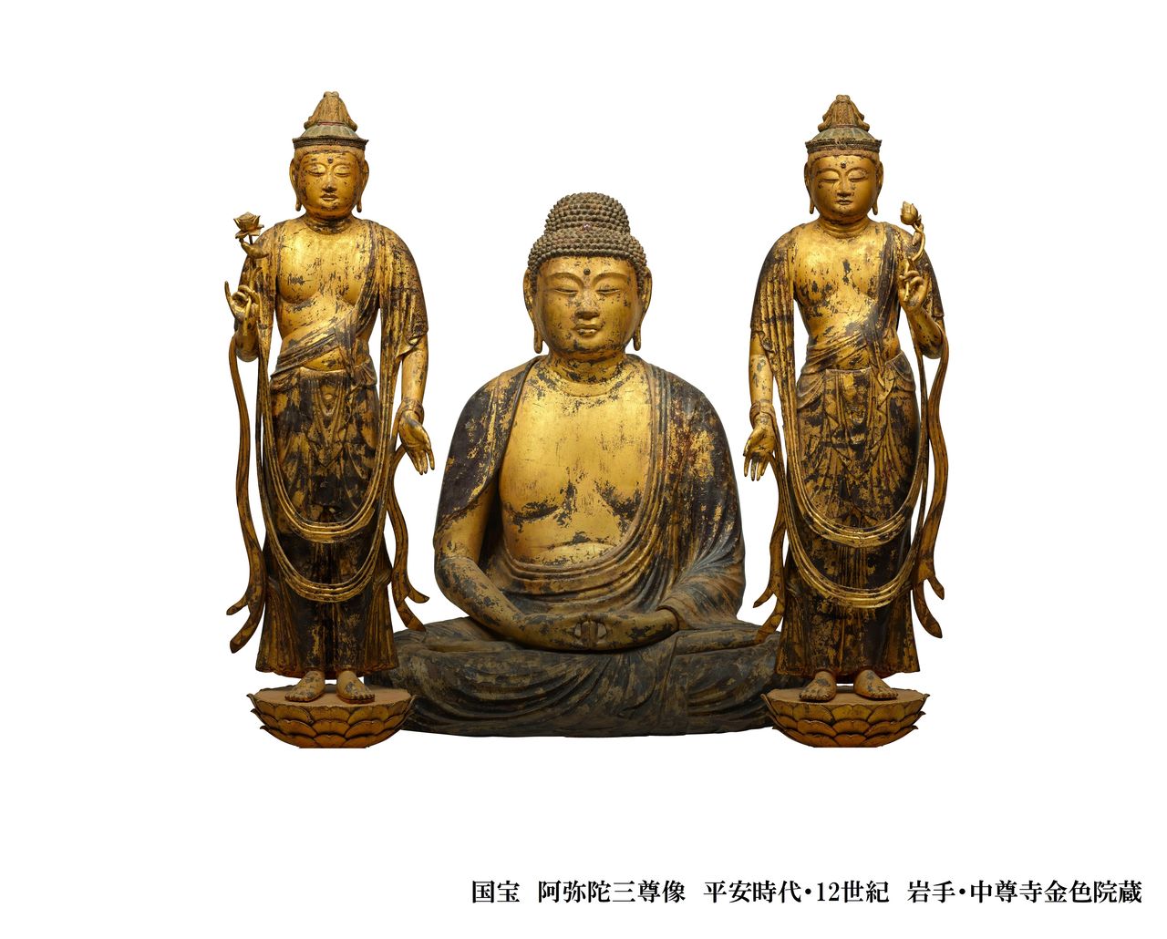 يعتبر تمثال أميتابها بوذا والتمثالان المجاوران له من الكنوز الوطنية اليابانية. (© معبد تشوسونجي)