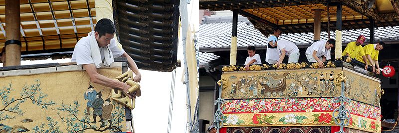 在山鉾上装饰贵重的日用品
