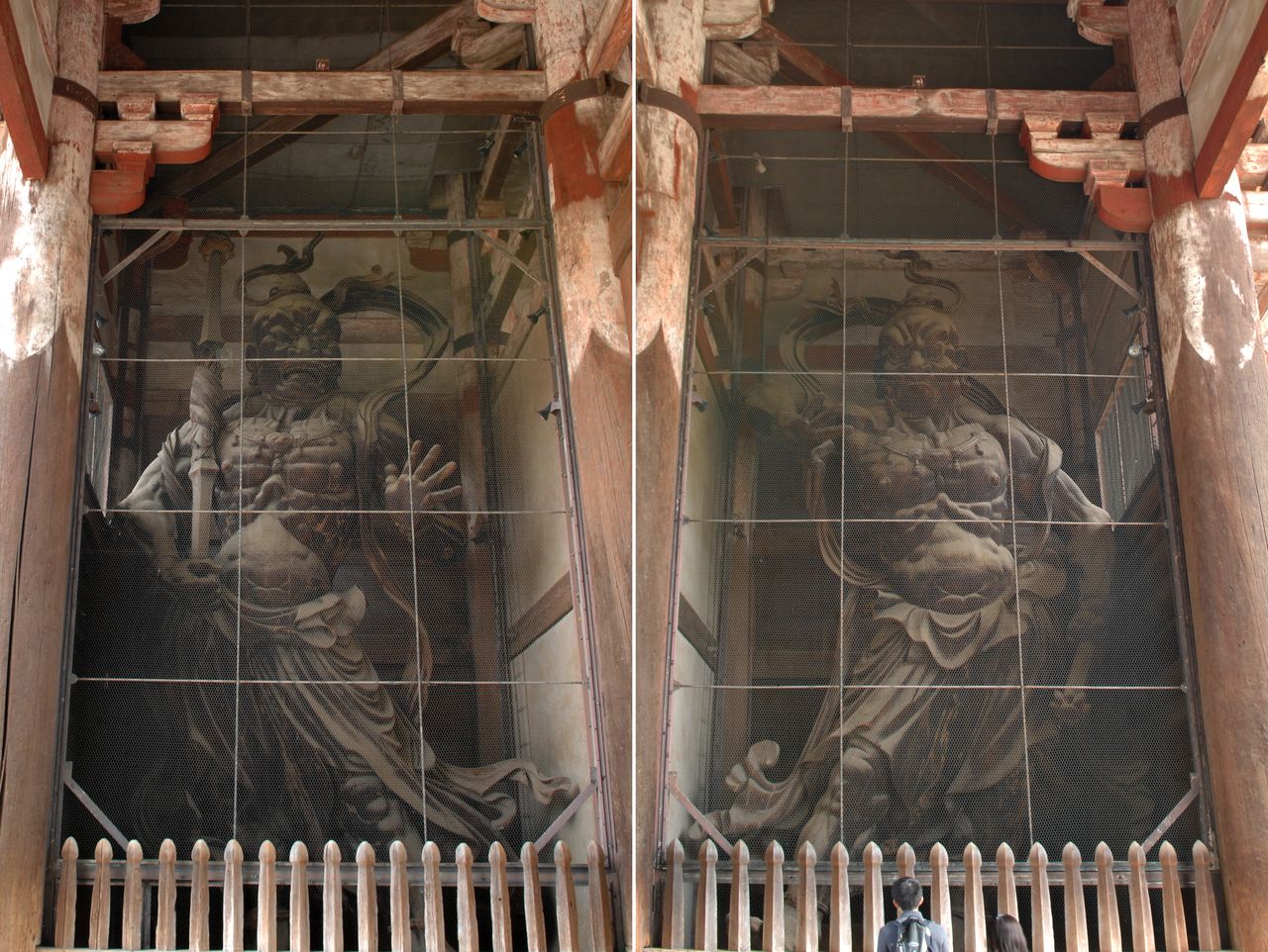 与其他同类雕像不同，南大门的金刚力士像（国宝）是正对面叉腿而立的。左为阿形，右为吽形