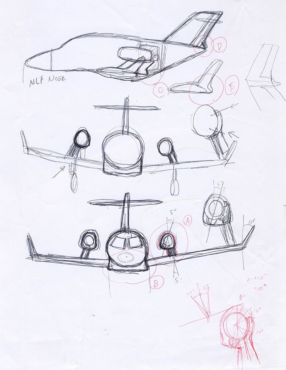 描绘在日历纸背面的HondaJet原型设计图（图片提供 :本田飞机公司）