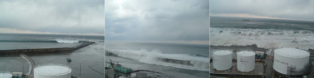 3月11日,海啸以未曾预料的凶猛势头越过堤坝,直逼福岛第一核电站(照片提供:东京电力)