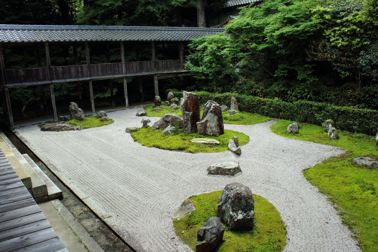 用青苔塑造自然景观的类型（滋贺县・龙潭寺）。在这座庭园里，人们用青苔表现岛屿，用岩石表现山峰。（作者拍摄）
