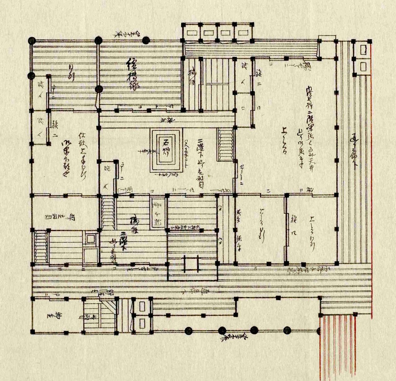 “御半下部屋地绘图”乃为“御末”们居住之杂居室。一般推测，或许十几个人在此房间共同生活。藏于东京都立中央图书馆特别文库室