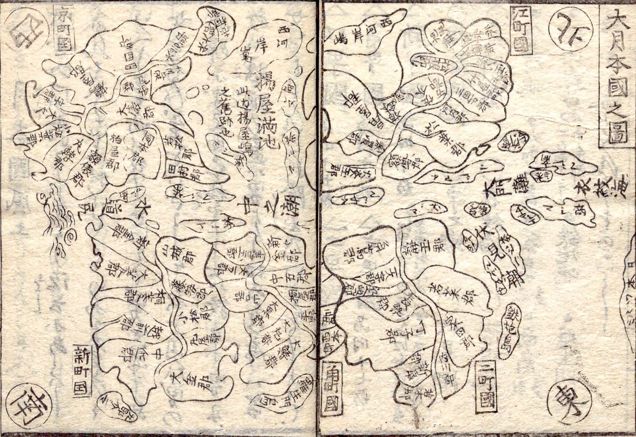 《娼妃地理记》以“大日本国之图”为题,描绘了吉原游廓的景象(国立国会图书馆藏)