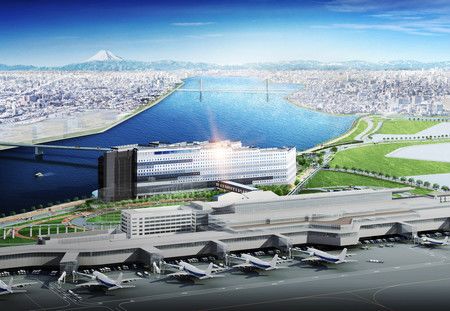 直通羽田机场的综合大厦示意图。内设大型酒店等设施（住友不动产提供）