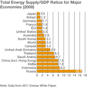 Total Energy Supply/GDP Ratios for Major Economies (2008)