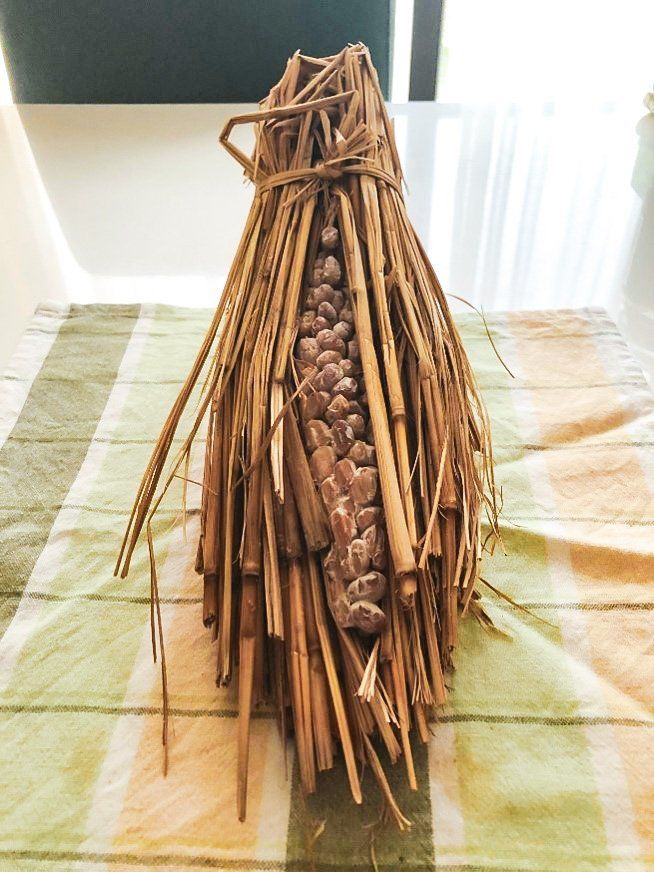 Rice straw is a natural carrier of nattō-kin and was used to make fermented beans for hundreds of years. The “halo” of bacteria is a tell-tale sign that the nattō is ready.