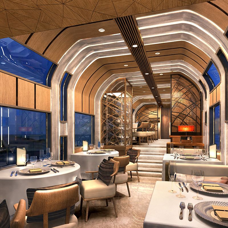 The planned interior of the dining car on JR East’s new cruise train. (Image courtesy of JR East.)