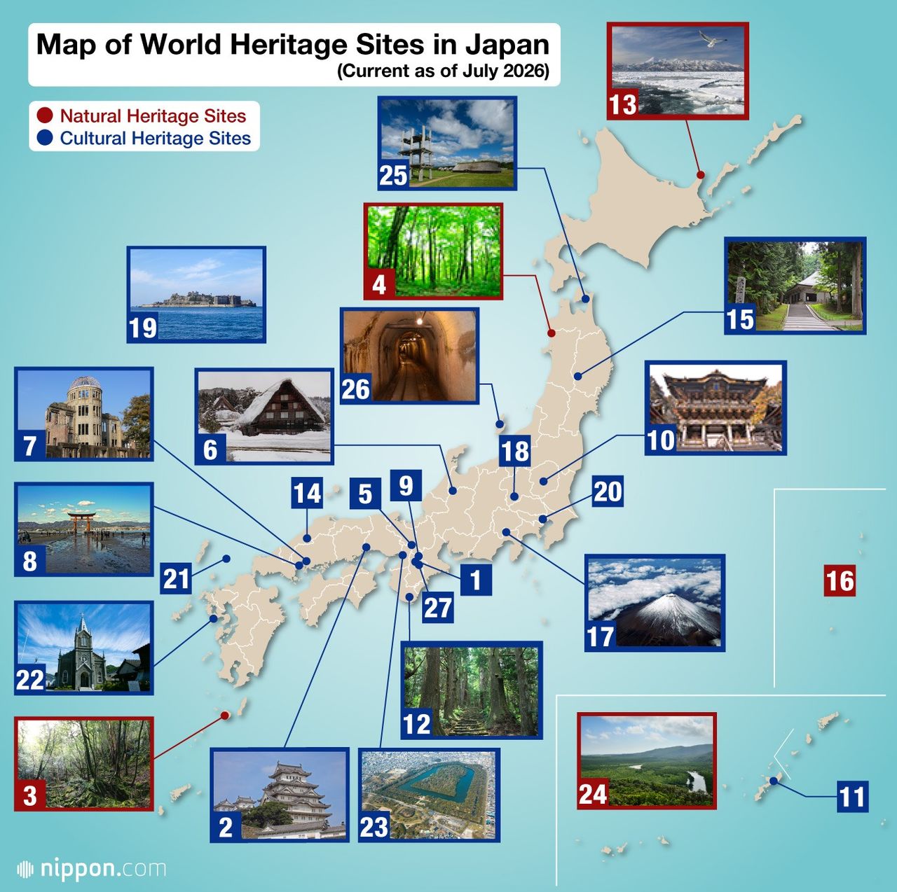 Map of World Heritage Sites in Japan