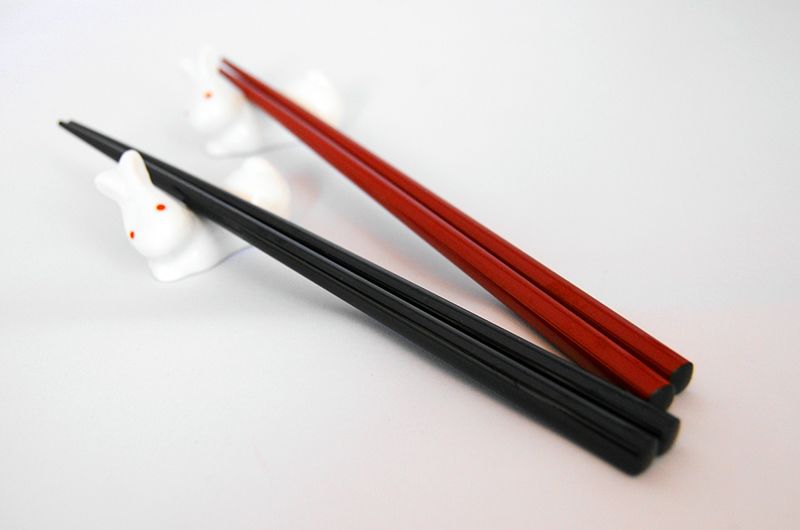 Tanaka Hashi Natural Wood Chopsticks &Case Pair Yuzen Red Made in Japan 