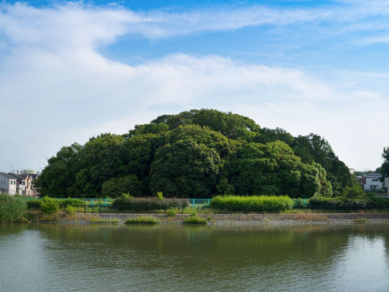 The tomb of the Ninken Emperor as seen from the other side of Shimoda Pond.