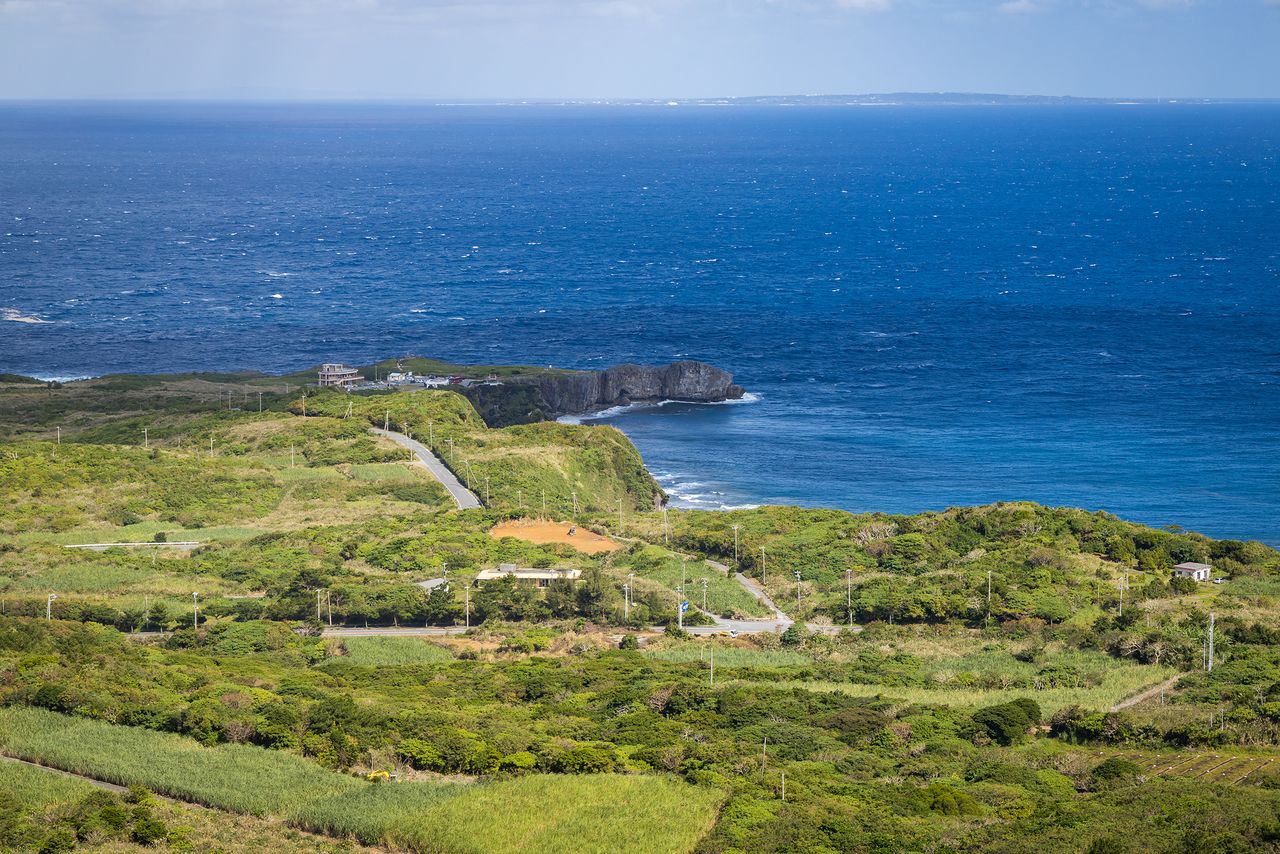 Cape Hedo viewed from the Churaumi Lookout at Daisekirinzan. Yoron Island is faintly visible in the distance to the right.