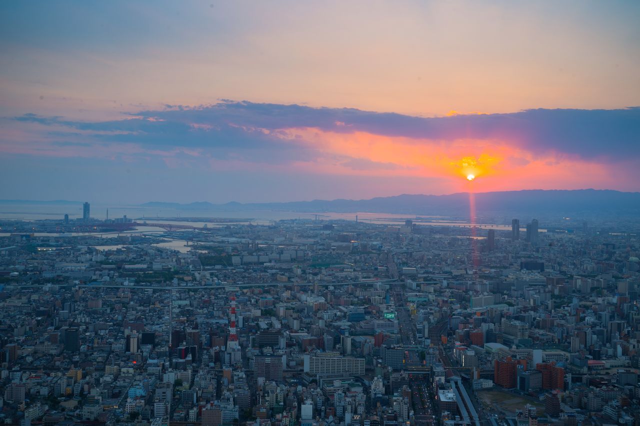 Sunset over Yumeshima, the site chosen for World Expo 2025.