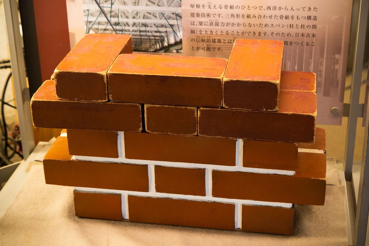 The bricks were staggered in a bricklaying style known as French bond, or Flemish bond.