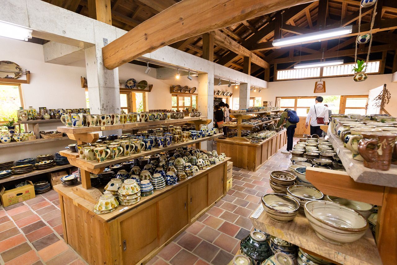 The north kiln cooperative shop brims with ceramicware of all types.