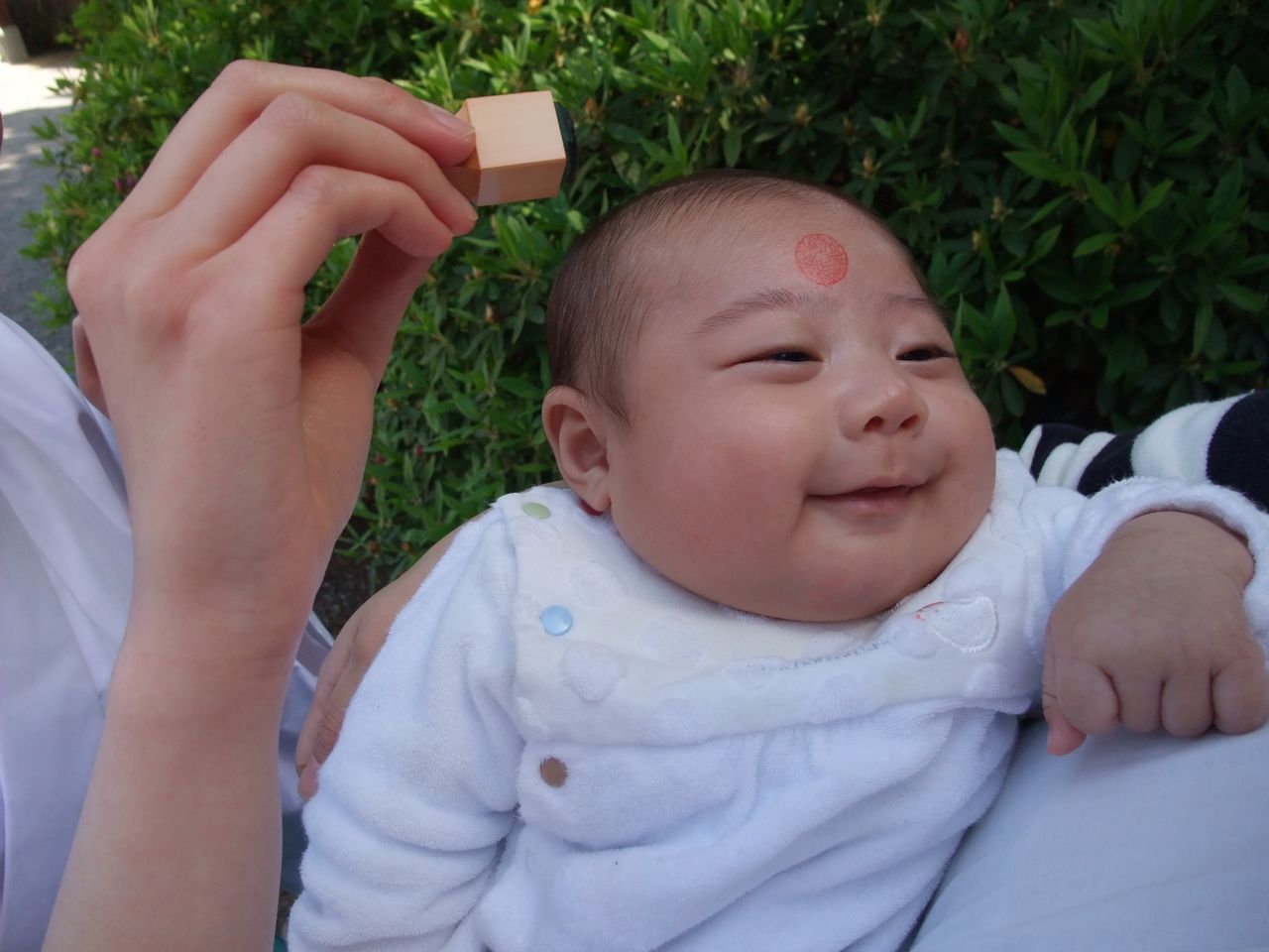 Ritual marking of children’s foreheads during the autumn festival. (Courtesy Koma Shrine)