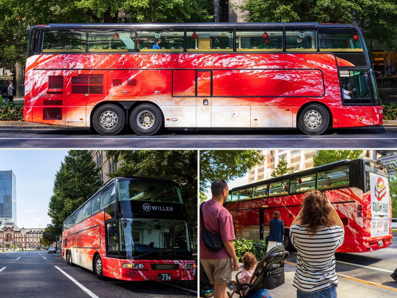 The bus’s exterior is doing its job in the PR department, judging from the number of people asking about the trips—and the possibility of renting out the entire bus—after viewing it on the road. (© Nippon.com)
