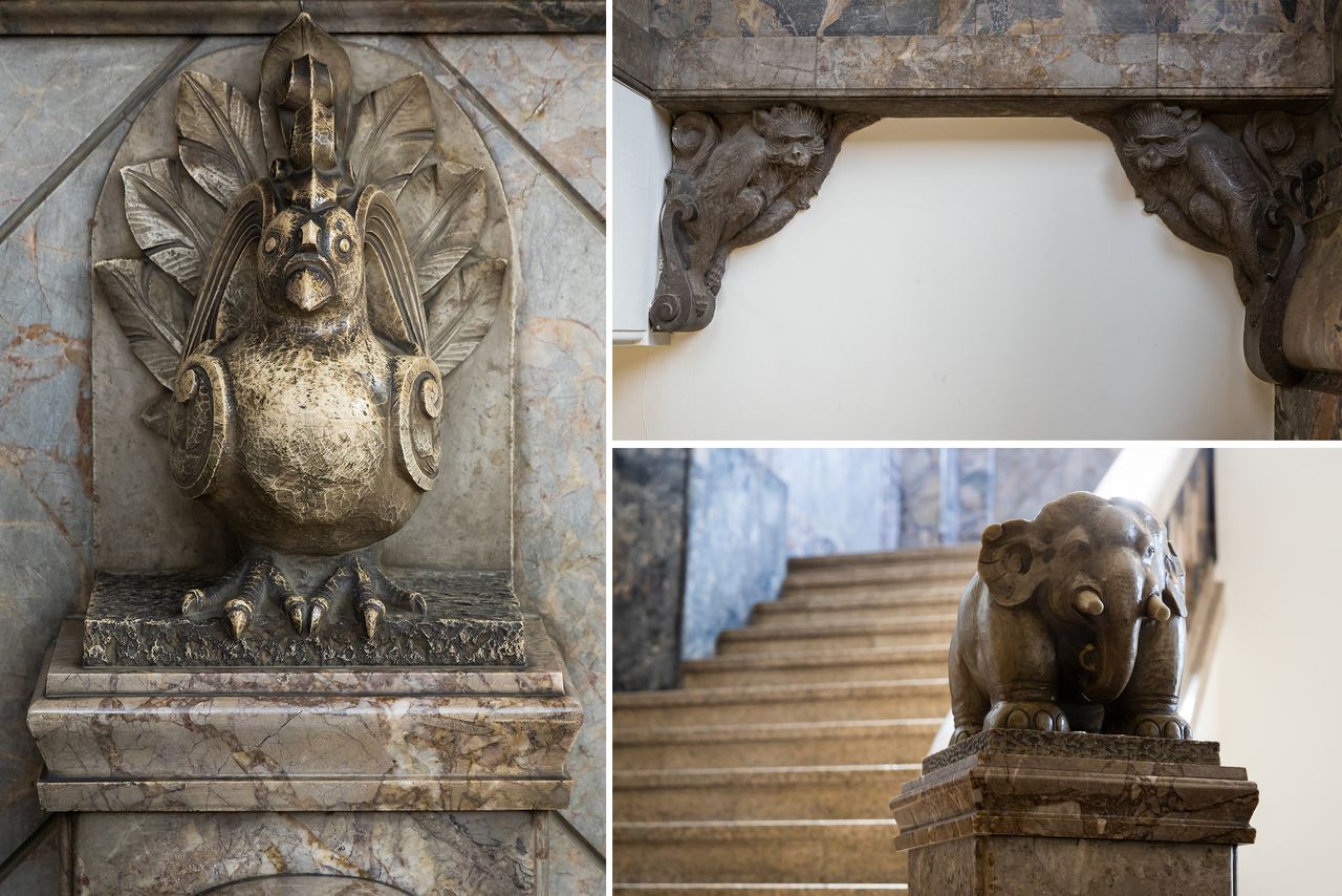 Images of birds, monkeys, and elephants—important animals in Buddhist teachings—adorn different areas of the temple.