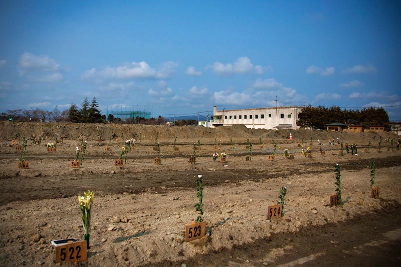 A burial area set up on the banks of the Jyō River on the west side of town.