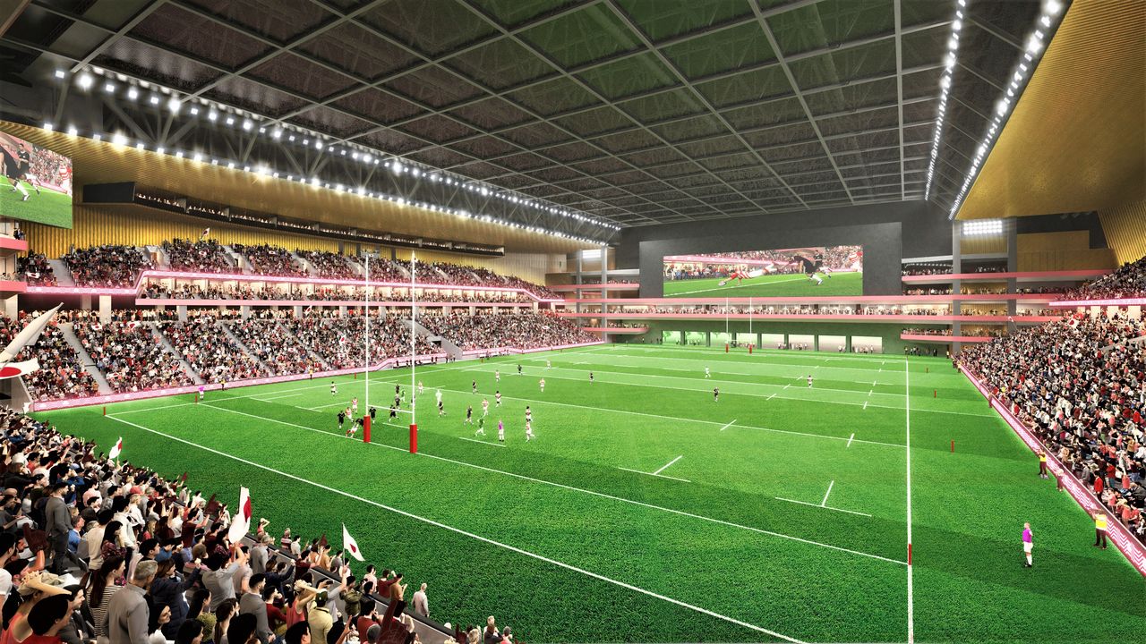 An illustration depicting what the new Chichibunomiya Stadium will look like. (© Scrum for New Chichibunomiya/Jiji)