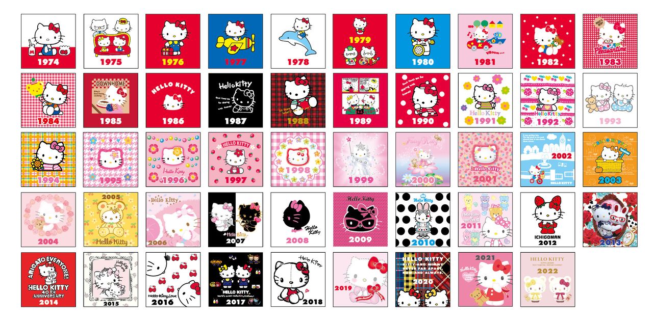 Hello Kitty designs over the past 50 years. (© 2023 Sanrio)