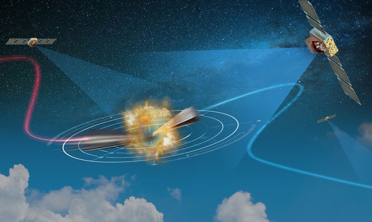 An artist’s impression of the HBTSS being developed by the United States to identify and track hypersonic missiles. (Courtesy Northrop Grumman)