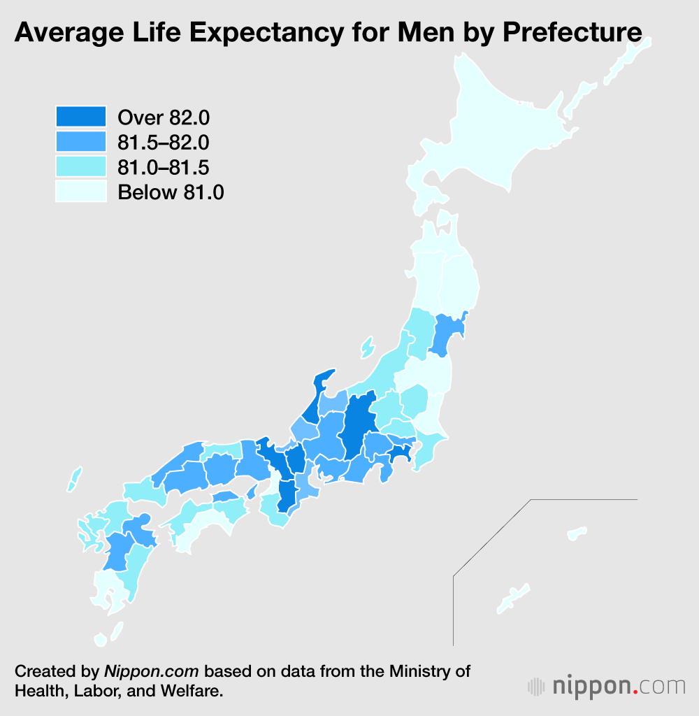 Average Life Expectancy for Men by Prefecture