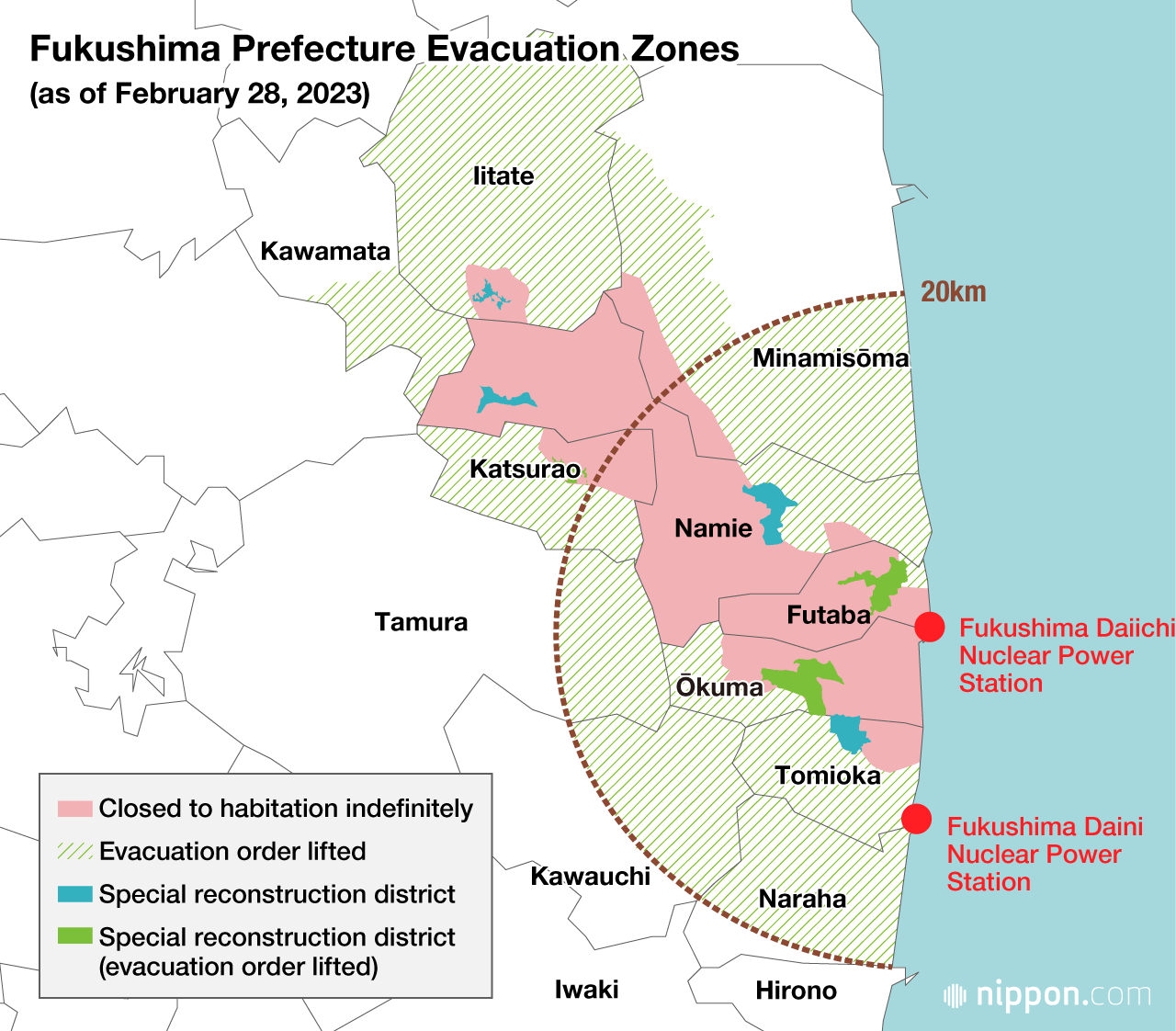 Fukushima Prefecture Evacuation Zones (as of February 28, 2023)