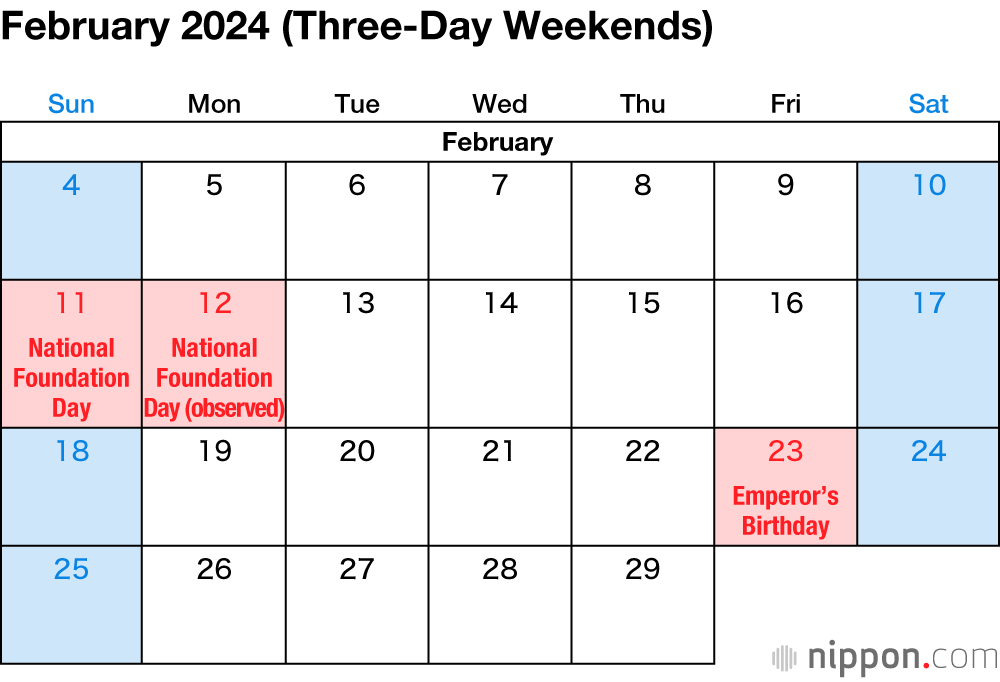 February 2024 (Three-Day Weekends)