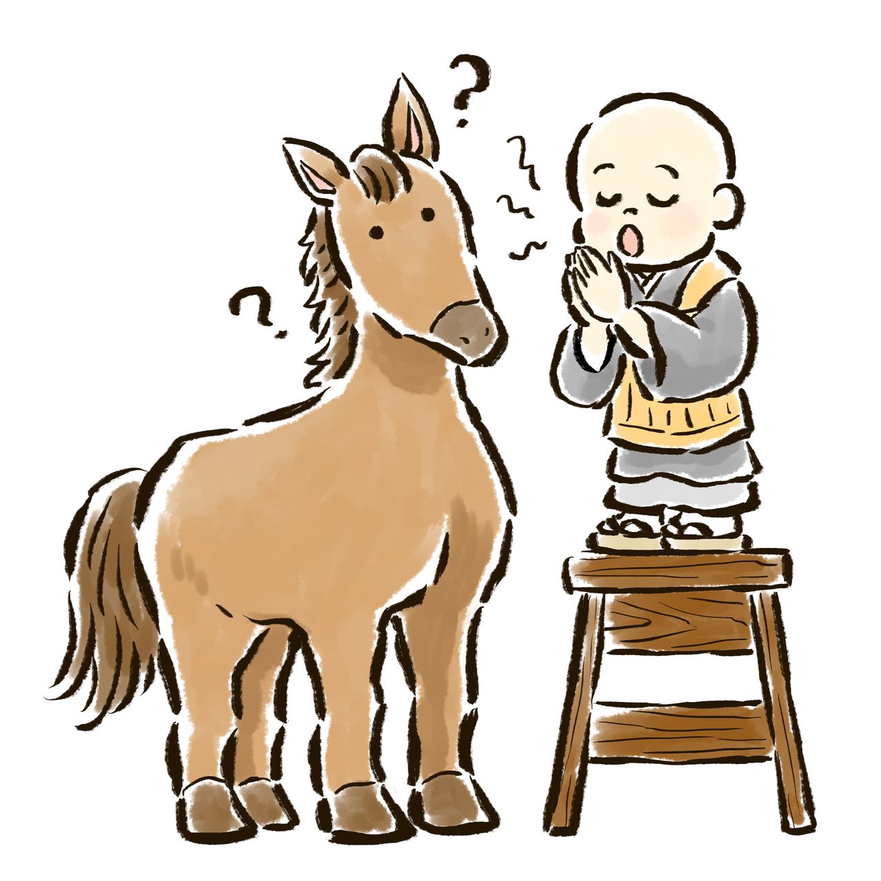 A horse cannot understand a nenbutsu prayer, so reciting it is a waste of time. (© Pixta)