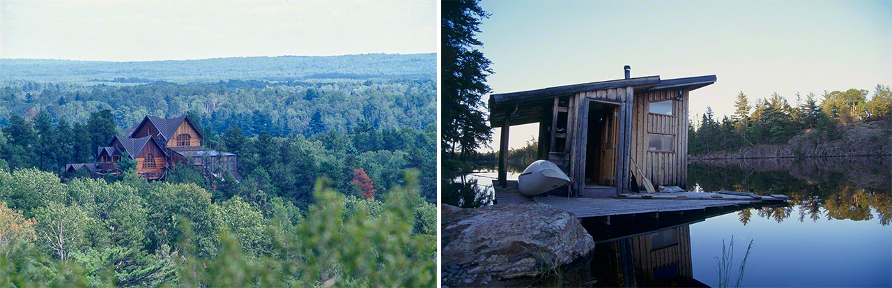 The Steger Wilderness Center, at left, stands in the deep woods (2000). The lakeside boat-house where I stayed (1999).
