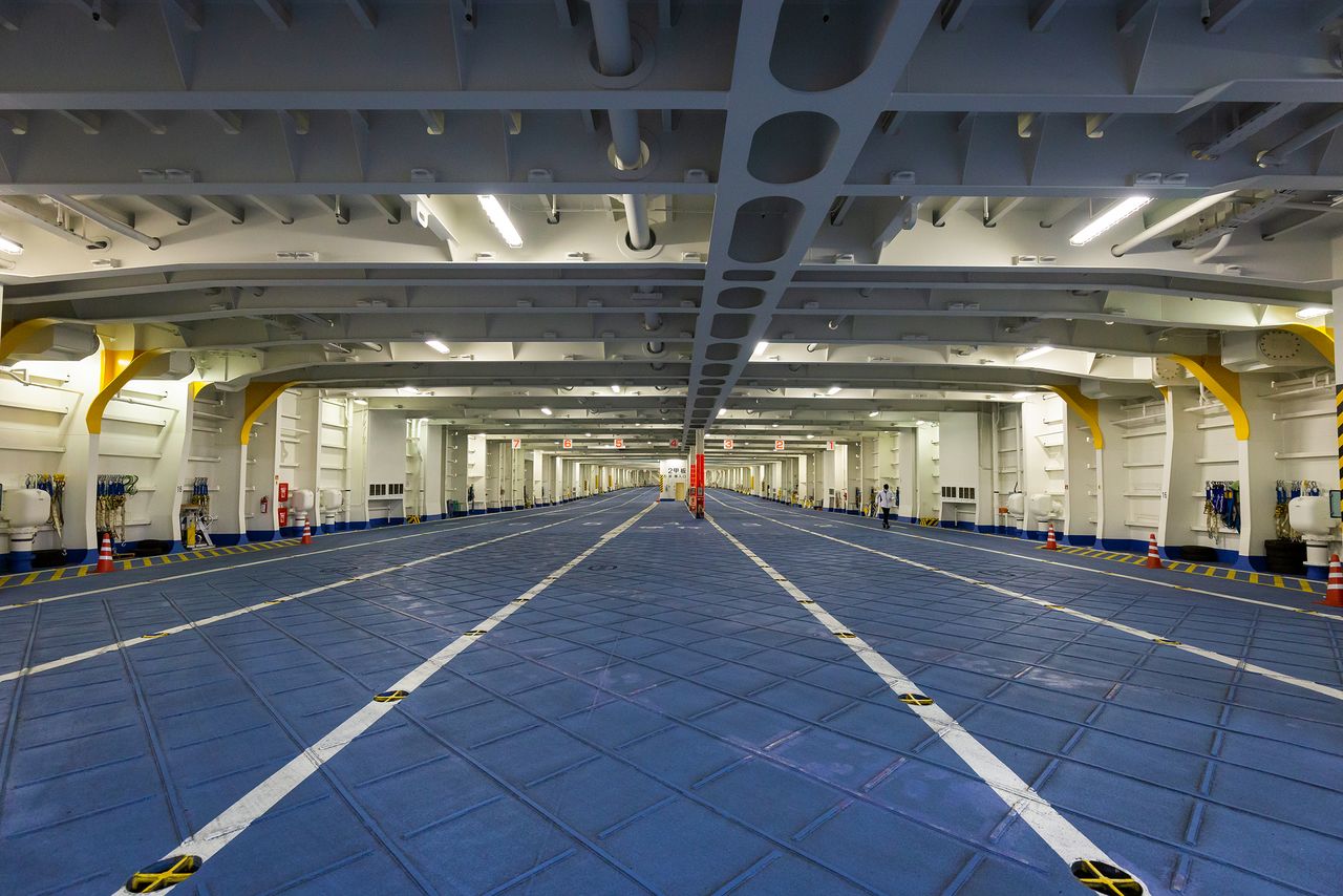 The ship’s vehicle deck holds up to 154 trucks and 30 cars.