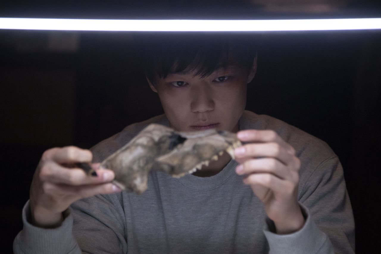 Sōsuke is amazed to unearth an animal skull from the construction site on which he works. (© 2021 Ring Wandering Committee)
