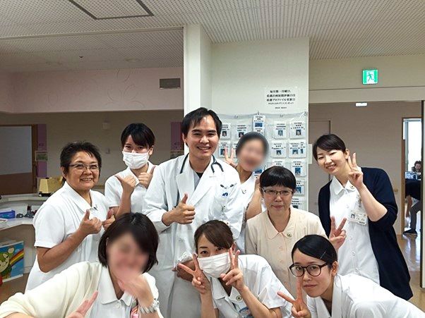 Jo, at center, provided needed expertise in pulmonary medicine at the Urakawa hospital.
